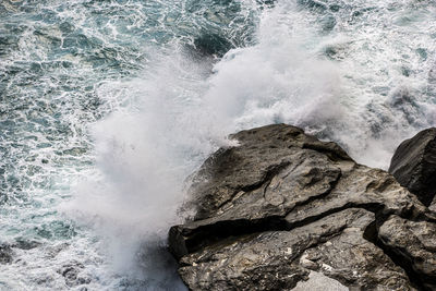 Waves splashing on rocks