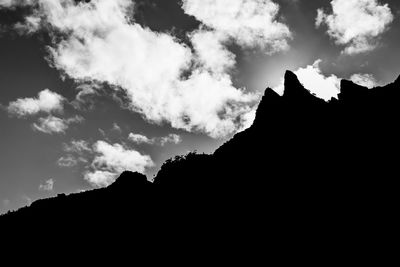 Low angle view of silhouette mountain against sky