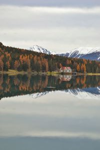 Reflection of trees in lake against sky