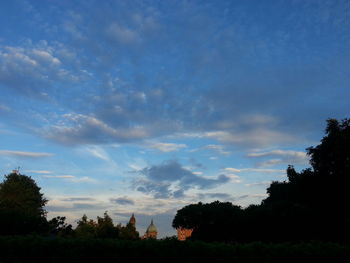 Silhouette trees on field against sky at sunset