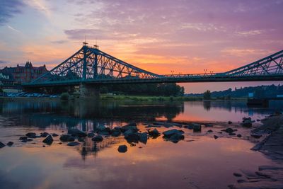 View of suspension bridge over river