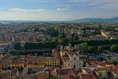 High angle view of town against sky