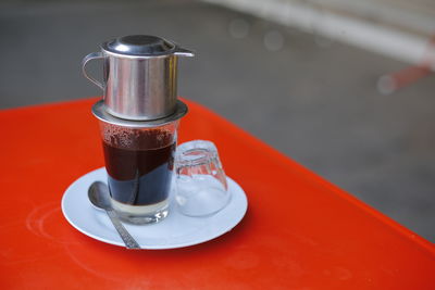 Close-up of coffee on table