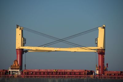 Crane at construction site against clear sky