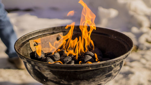 Close-up of fire on wood