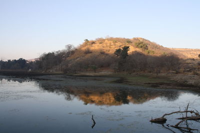 Scenic view of lake against clear sky