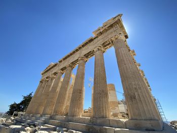 Low angle view of acropolis against clear blue sky. photo by hsiaoyu cheng in 7/2022