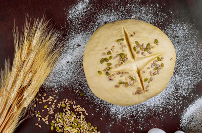 High angle view of food on table