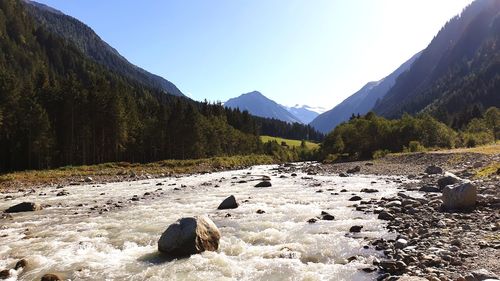 Scenic view of mountains against clear sky