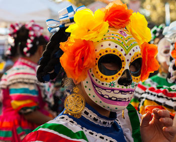 Close-up of woman wearing mask