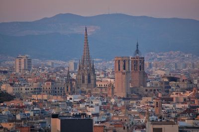 High angle view of buildings in city