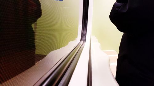 Close-up of man in train