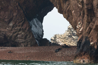 Rock formations by sea against sky