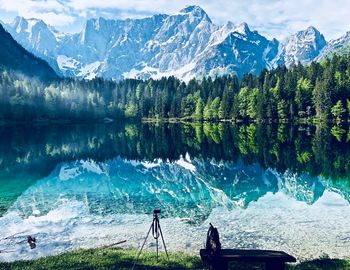 Scenic view of lake by mountains