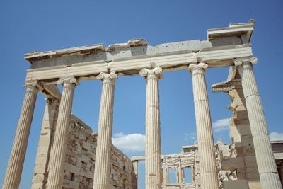 Low angle view of old ruin building against sky