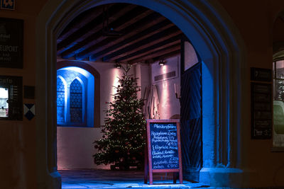 Illuminated entrance of building