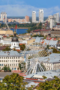 High angle view of buildings against sky in city