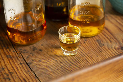 Close-up of beer glass on table