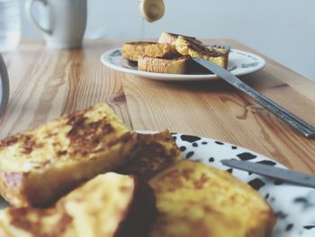 High angle view of breakfast on table