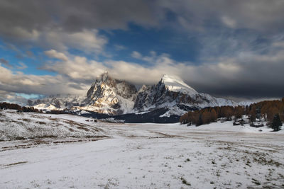 Scenic view of snowcapped mountains against sky