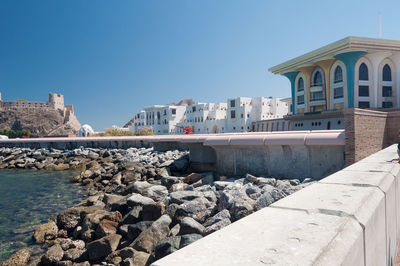 Low angle view of al alam palace against clear sky