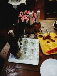 High angle view of flower vase on table