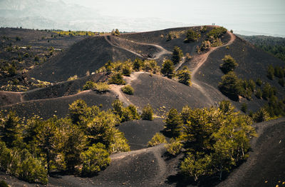 Mount etna's seven volcanic craters and ethereal geological formations.