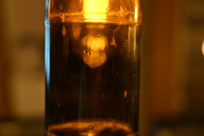 Close-up of beer glass on table