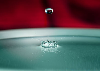 Close-up of drop splashing in water