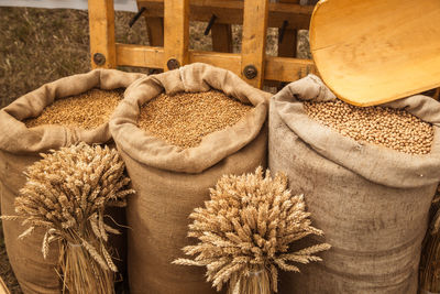 Various grains in bulk sacks farm produce