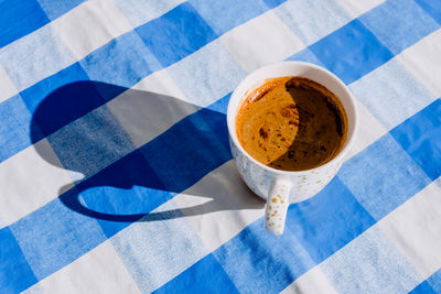 High angle view of coffee on table