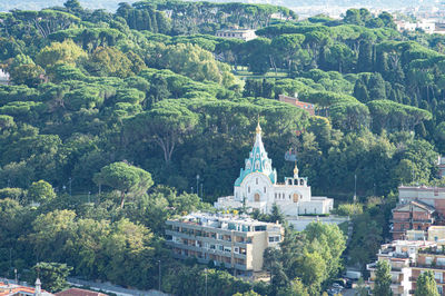 High angle view of buildings in city