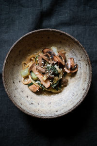 High angle view of mushrooms in bowl