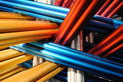 Full frame shot of colorful metallic pipes