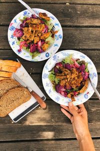 High angle view of breakfast on table
