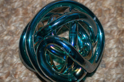 High angle view of glass container on table