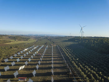 Aerial view of solar panels in a rural landscape in spain