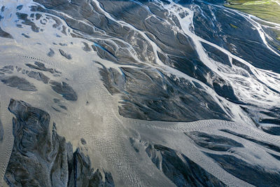 High angle view of snow covered land