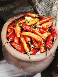 High angle view of vegetables in container