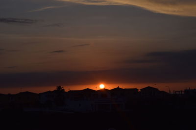 Silhouette buildings against sky during sunset