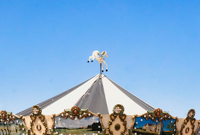 Low angle view of temple against clear blue sky