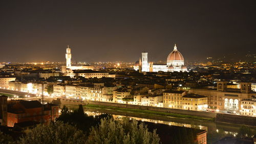 Illuminated buildings in city at night