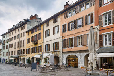 Street with historical houses in chambery city center, france