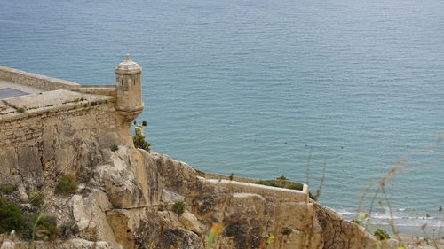 High angle view of rock formations on sea