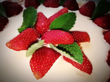 Close-up of strawberries in plate