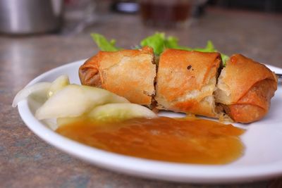 Close-up of served food in plate