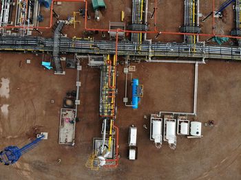 High angle view of construction site by building