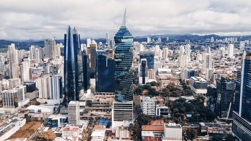 Drone view of f and f tower in panama city