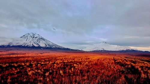 Scenic view of landscape against sky during winter