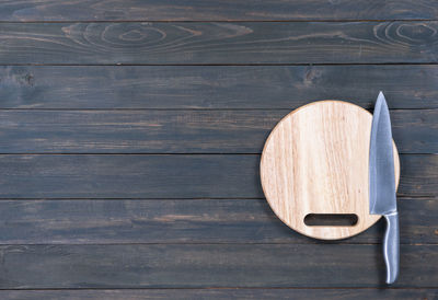 High angle view of empty cutting board on table